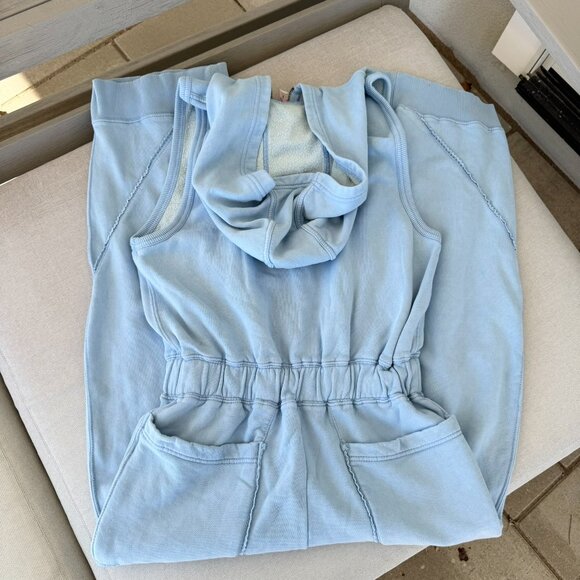 New Free People Wide Leg Fleece Sweatshirt One Piece Go Onesie Blue XS - Picture 7 of 9